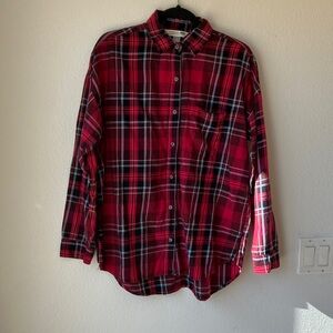Old Navy Burgundy Fuchsia and Black Checkered Boyfriend Shirt Plaid Tartan
